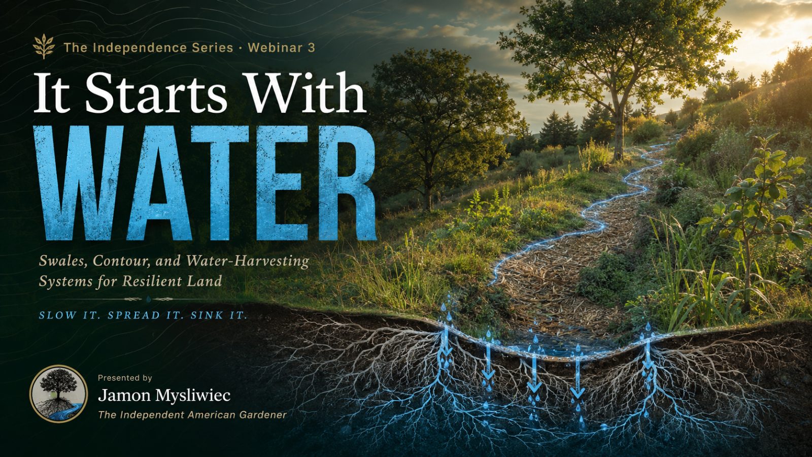 It Starts With Water — Swales, Contour, and Water-Harvesting Systems for Resilient Land. The Independence Series, Webinar #3.